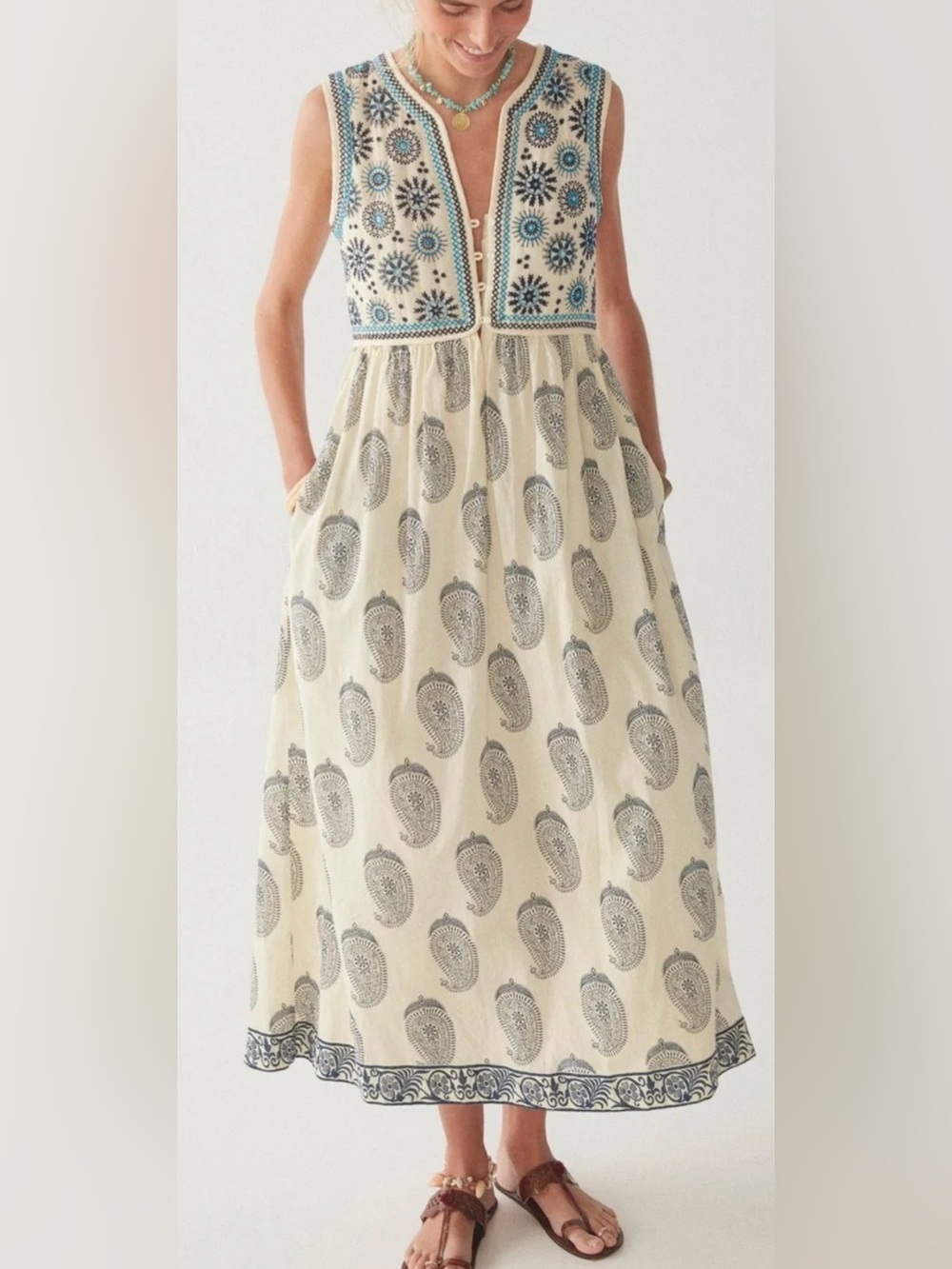 Maison Hotel Kalinda Mirissa Atlantico Embroidered Sleeveless Cream Maxi Size XL